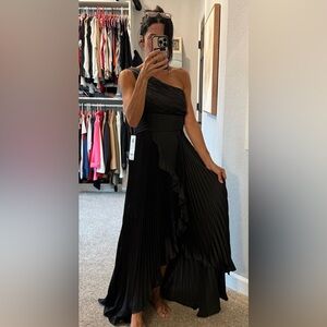 Christian Siriano Black One-Shoulder Pleated Dress